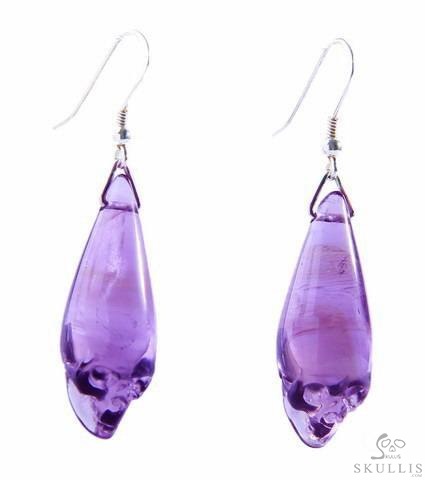The Midnight Drop - Amethyst & 925 Sterling Silver Hand Carved Elongated Skull Earrings, Crystal Healing Skull Jewelry, for Women & Men The Midnight Drop - Amethyst & 925 Sterling Silver Hand Carved Elongated Skull Earrings, Crystal Healing Skull Jewelry, for Women & Men