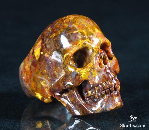 Gold Pietersite Carved Crystal Skull Ring, Size 9 1/2 Gold Pietersite Carved Crystal Skull Ring, Size 9 1/2