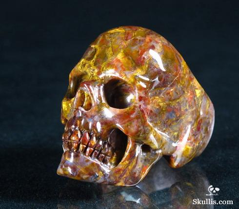 Gold Pietersite Carved Crystal Skull Ring, Size 9 1/2 Gold Pietersite Carved Crystal Skull Ring, Size 9 1/2