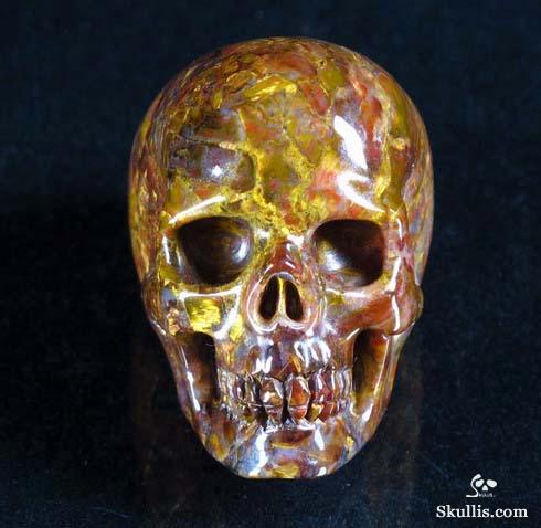 Gold Pietersite Carved Crystal Skull Ring, Size 9 1/2 Gold Pietersite Carved Crystal Skull Ring, Size 9 1/2
