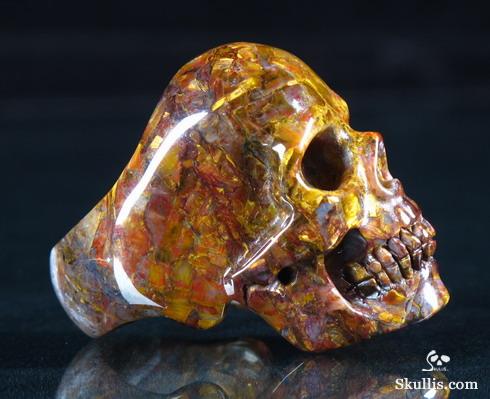 Gold Pietersite Carved Crystal Skull Ring, Size 9 1/2 Gold Pietersite Carved Crystal Skull Ring, Size 9 1/2