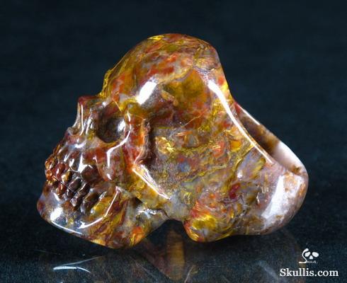 Gold Pietersite Carved Crystal Skull Ring, Size 9 1/2 Gold Pietersite Carved Crystal Skull Ring, Size 9 1/2