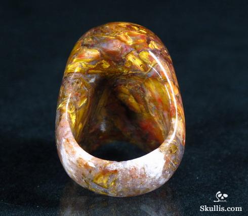 Gold Pietersite Carved Crystal Skull Ring, Size 9 1/2 Gold Pietersite Carved Crystal Skull Ring, Size 9 1/2