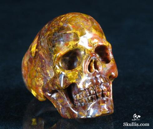 Gold Pietersite Carved Crystal Skull Ring, Size 9 1/2 Gold Pietersite Carved Crystal Skull Ring, Size 9 1/2