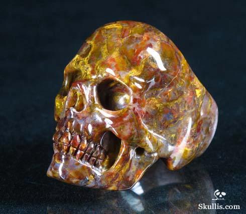Gold Pietersite Carved Crystal Skull Ring, Size 9 1/2 Gold Pietersite Carved Crystal Skull Ring, Size 9 1/2