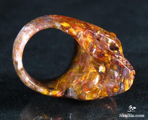 Gold Pietersite Carved Crystal Skull Ring, Size 9 1/2 Gold Pietersite Carved Crystal Skull Ring, Size 9 1/2