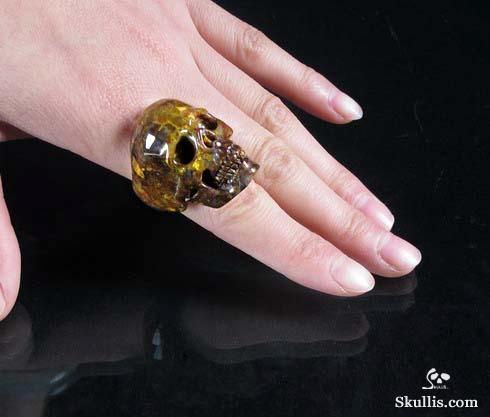 Gold Pietersite Carved Crystal Skull Ring, Size 9 1/2 Gold Pietersite Carved Crystal Skull Ring, Size 9 1/2