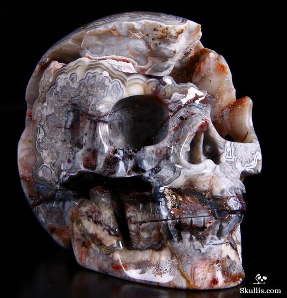 Huge 4.8" Crazy lace Agate Carved Crystal Geode Skull Huge 4.8" Crazy lace Agate Carved Crystal Geode Skull