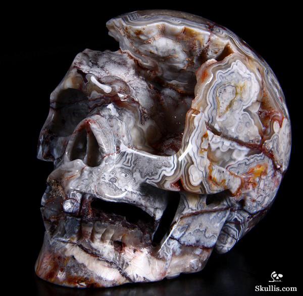 Huge 4.8" Crazy lace Agate Carved Crystal Geode Skull Huge 4.8" Crazy lace Agate Carved Crystal Geode Skull