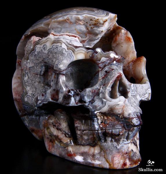 Huge 4.8" Crazy lace Agate Carved Crystal Geode Skull Huge 4.8" Crazy lace Agate Carved Crystal Geode Skull