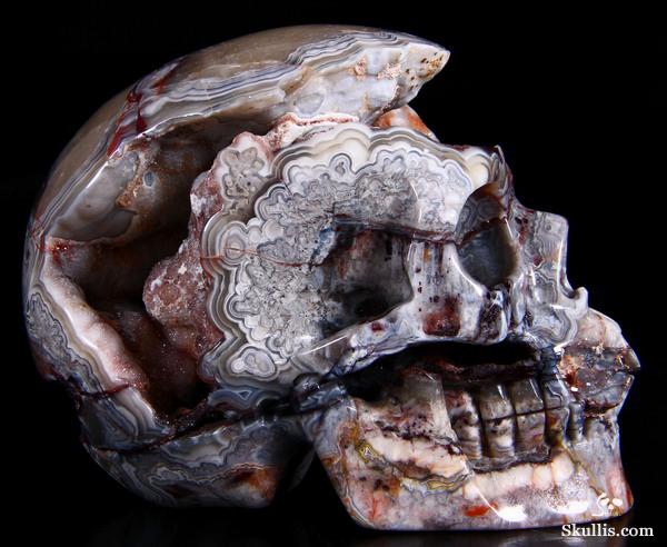 Huge 4.8" Crazy lace Agate Carved Crystal Geode Skull Huge 4.8" Crazy lace Agate Carved Crystal Geode Skull