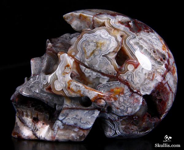 Huge 4.8" Crazy lace Agate Carved Crystal Geode Skull Huge 4.8" Crazy lace Agate Carved Crystal Geode Skull