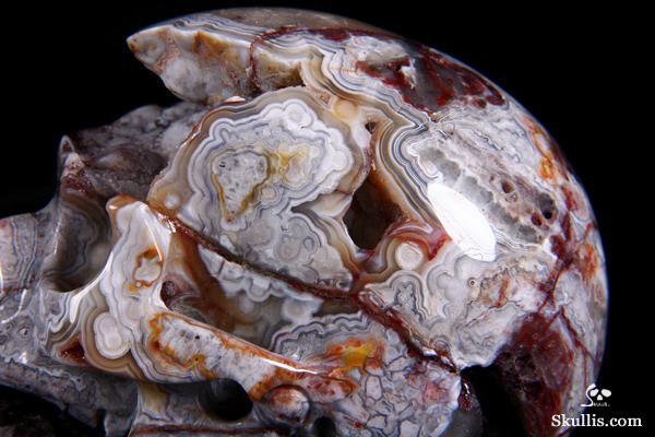 Huge 4.8" Crazy lace Agate Carved Crystal Geode Skull Huge 4.8" Crazy lace Agate Carved Crystal Geode Skull