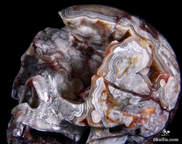 Huge 4.8" Crazy lace Agate Carved Crystal Geode Skull Huge 4.8" Crazy lace Agate Carved Crystal Geode Skull
