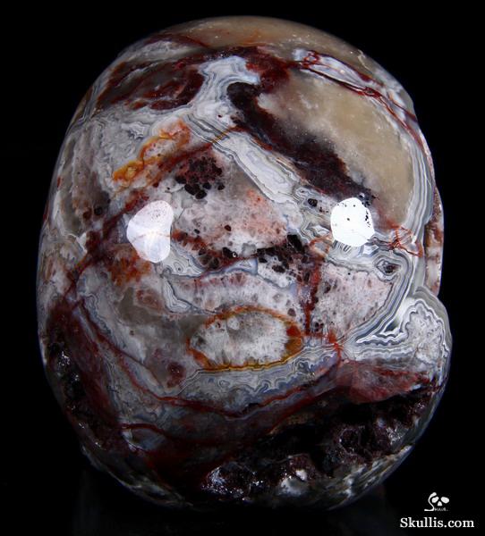 Huge 4.8" Crazy lace Agate Carved Crystal Geode Skull Huge 4.8" Crazy lace Agate Carved Crystal Geode Skull
