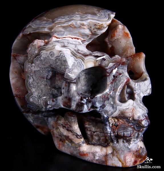 Huge 4.8" Crazy lace Agate Carved Crystal Geode Skull Huge 4.8" Crazy lace Agate Carved Crystal Geode Skull