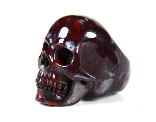 Size 11 Chinese Bloodstone Carved Crystal Skull Ring Size 11 Chinese Bloodstone Carved Crystal Skull Ring
