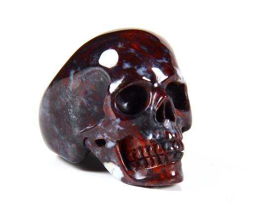 Size 11 Chinese Bloodstone Carved Crystal Skull Ring Size 11 Chinese Bloodstone Carved Crystal Skull Ring