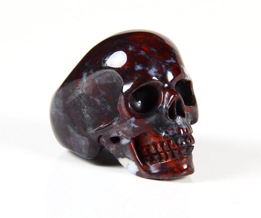 Size 11 Chinese Bloodstone Carved Crystal Skull Ring Size 11 Chinese Bloodstone Carved Crystal Skull Ring