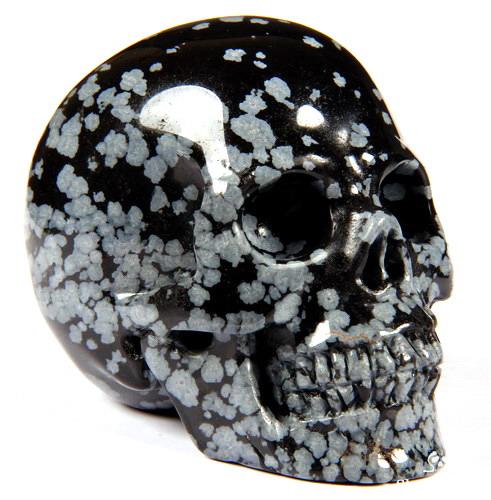 2.4" Snowflake Obsidian Carved Crystal Skull, Realistic 2.4" Snowflake Obsidian Carved Crystal Skull, Realistic