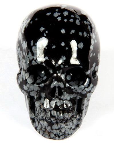 2.4" Snowflake Obsidian Carved Crystal Skull, Realistic 2.4" Snowflake Obsidian Carved Crystal Skull, Realistic