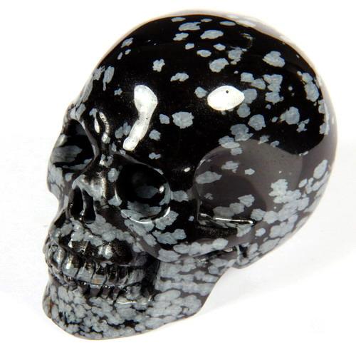 2.4" Snowflake Obsidian Carved Crystal Skull, Realistic 2.4" Snowflake Obsidian Carved Crystal Skull, Realistic