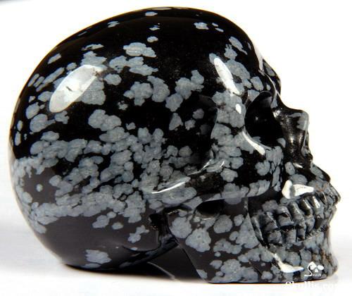 2.4" Snowflake Obsidian Carved Crystal Skull, Realistic 2.4" Snowflake Obsidian Carved Crystal Skull, Realistic
