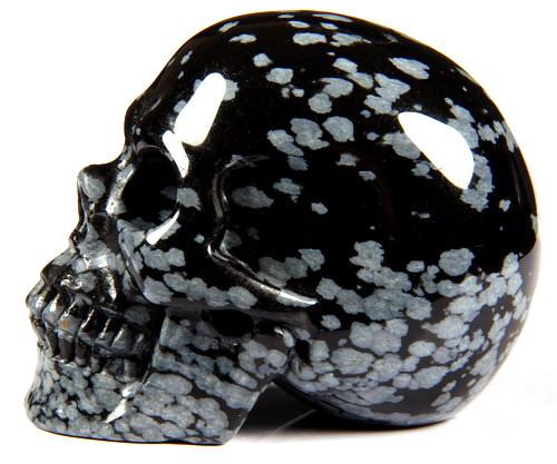 2.4" Snowflake Obsidian Carved Crystal Skull, Realistic 2.4" Snowflake Obsidian Carved Crystal Skull, Realistic