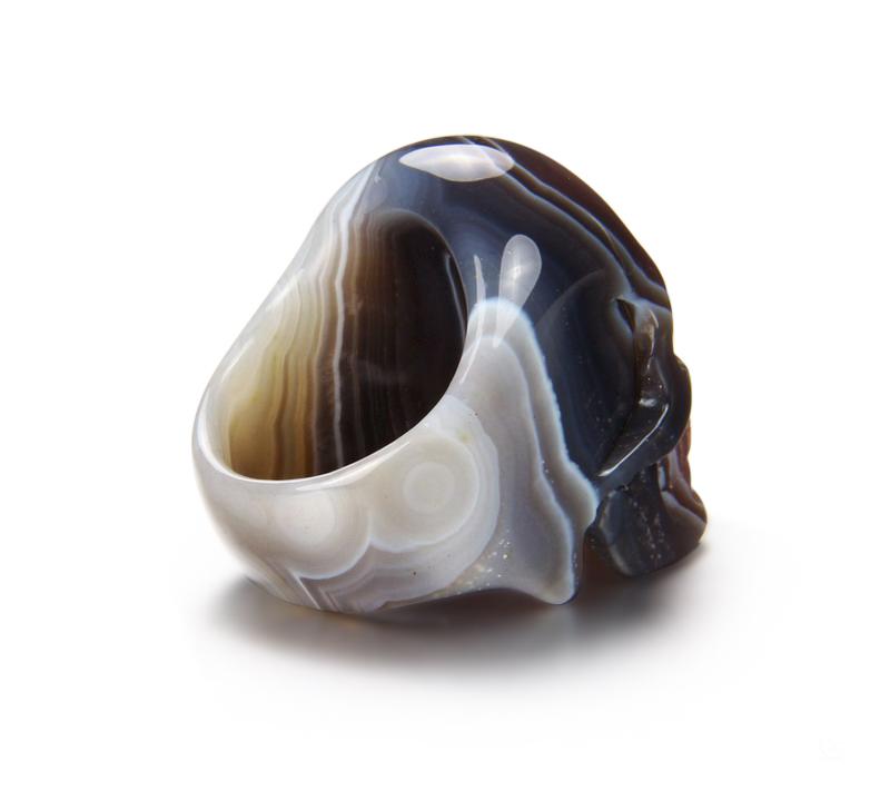 Size 9.5 Fine Gemstone 1.5" Mozambique Agate Carved Crystal Skull Ring #4804492 Size 9.5 Fine Gemstone 1.5" Mozambique Agate Carved Crystal Skull Ring #4804492