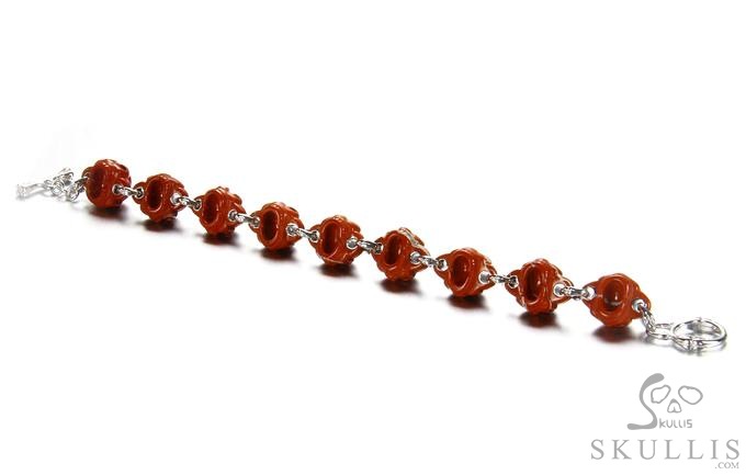 Red Vow - Bracelet of Hand Carved Red Jasper Skulls with 925 Sterling Silver, Crystal Healing Skull Jewelry, for Women & Men Red Vow - Bracelet of Hand Carved Red Jasper Skulls with 925 Sterling Silver, Crystal Healing Skull Jewelry, for Women & Men