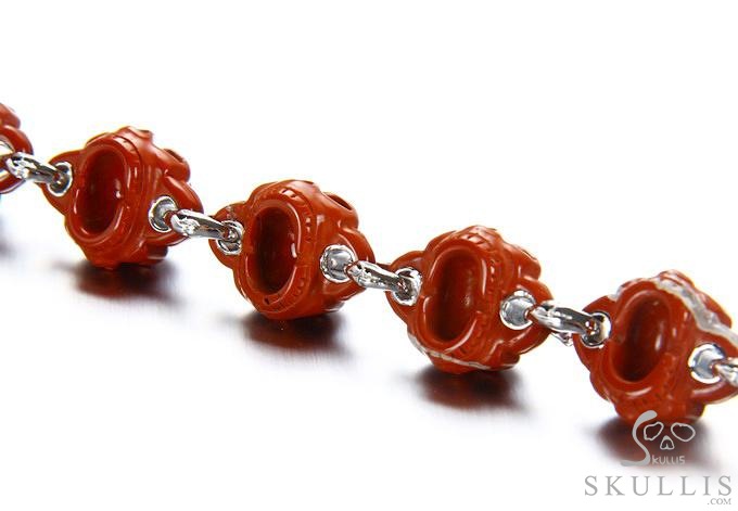 Red Vow - Bracelet of Hand Carved Red Jasper Skulls with 925 Sterling Silver, Crystal Healing Skull Jewelry, for Women & Men Red Vow - Bracelet of Hand Carved Red Jasper Skulls with 925 Sterling Silver, Crystal Healing Skull Jewelry, for Women & Men