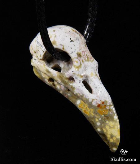 Ocean Jasper Carved Crystal Raven Skull Pendant Ocean Jasper Carved Crystal Raven Skull Pendant