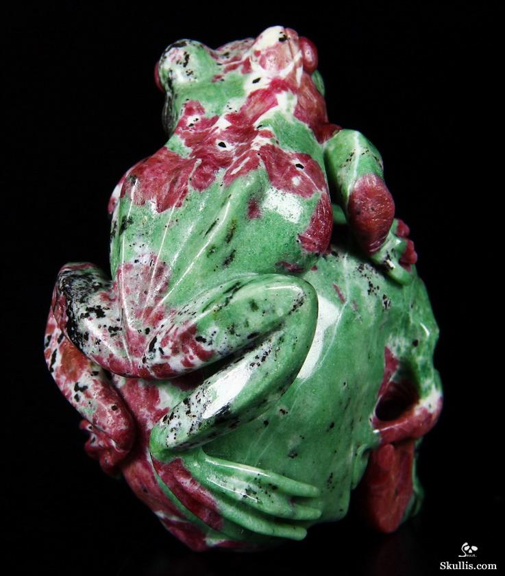 Amazing Gemstone 3.5" Ruby Zoisite Carved Crystal Skull with Frog Sculpture Amazing Gemstone 3.5" Ruby Zoisite Carved Crystal Skull with Frog Sculpture