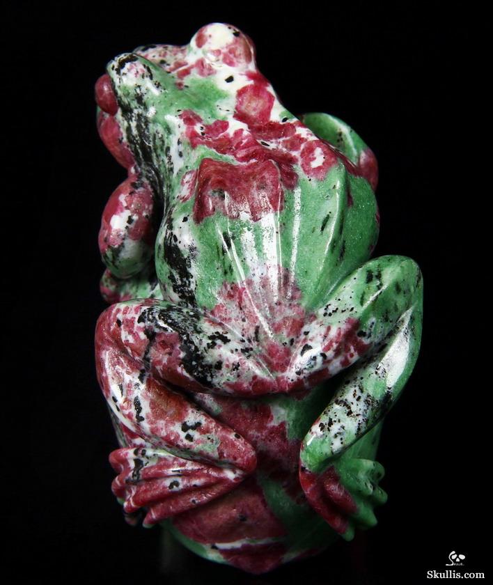 Amazing Gemstone 3.5" Ruby Zoisite Carved Crystal Skull with Frog Sculpture Amazing Gemstone 3.5" Ruby Zoisite Carved Crystal Skull with Frog Sculpture