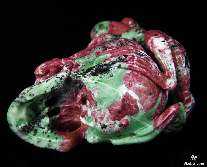 Amazing Gemstone 3.5" Ruby Zoisite Carved Crystal Skull with Frog Sculpture Amazing Gemstone 3.5" Ruby Zoisite Carved Crystal Skull with Frog Sculpture