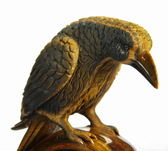 Amazing Flash Gemstone Huge 6.7" Gold Tiger Eye Carved Crystal Skull with Raven Sculpture Amazing Flash Gemstone Huge 6.7" Gold Tiger Eye Carved Crystal Skull with Raven Sculpture