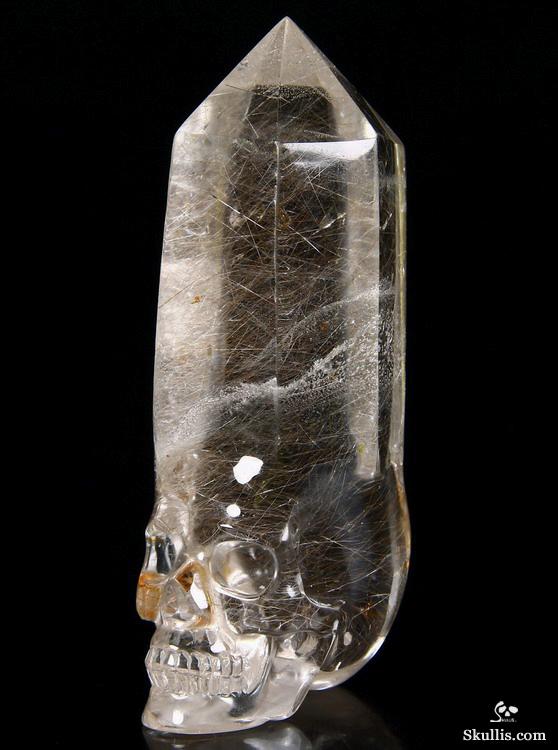 Gemstone 4.1" Rutilated Quartz Rock Crystal Carved Crystal Skull, Wand/Point Gemstone 4.1" Rutilated Quartz Rock Crystal Carved Crystal Skull, Wand/Point