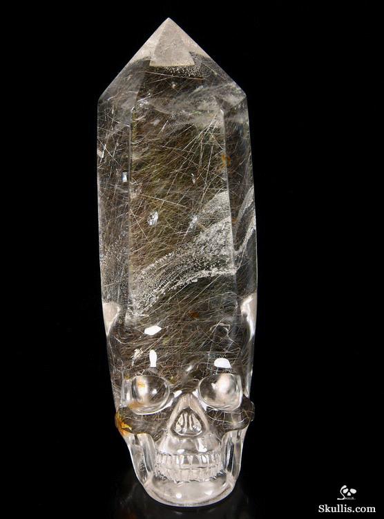 Gemstone 4.1" Rutilated Quartz Rock Crystal Carved Crystal Skull, Wand/Point Gemstone 4.1" Rutilated Quartz Rock Crystal Carved Crystal Skull, Wand/Point
