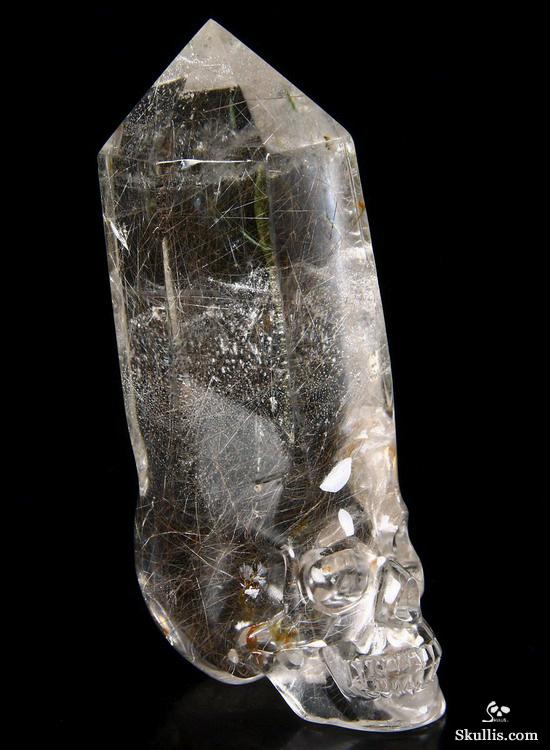 Gemstone 4.1" Rutilated Quartz Rock Crystal Carved Crystal Skull, Wand/Point Gemstone 4.1" Rutilated Quartz Rock Crystal Carved Crystal Skull, Wand/Point