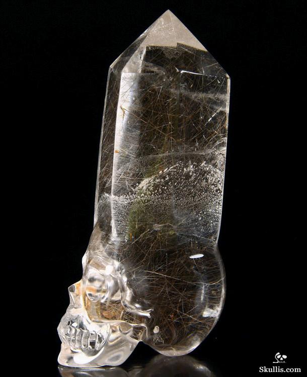 Gemstone 4.1" Rutilated Quartz Rock Crystal Carved Crystal Skull, Wand/Point Gemstone 4.1" Rutilated Quartz Rock Crystal Carved Crystal Skull, Wand/Point