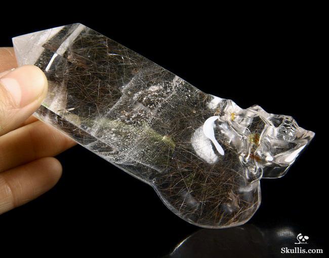 Gemstone 4.1" Rutilated Quartz Rock Crystal Carved Crystal Skull, Wand/Point Gemstone 4.1" Rutilated Quartz Rock Crystal Carved Crystal Skull, Wand/Point