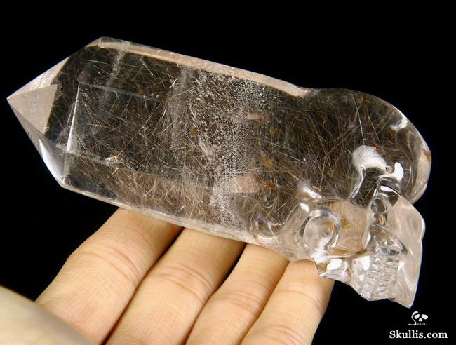 Gemstone 4.1" Rutilated Quartz Rock Crystal Carved Crystal Skull, Wand/Point Gemstone 4.1" Rutilated Quartz Rock Crystal Carved Crystal Skull, Wand/Point