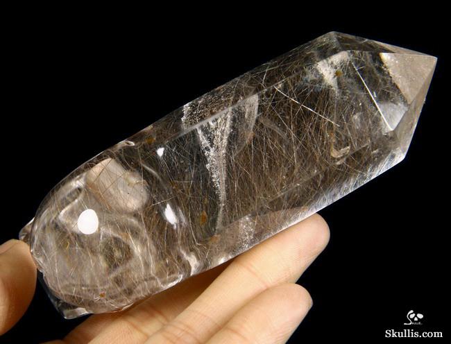 Gemstone 4.1" Rutilated Quartz Rock Crystal Carved Crystal Skull, Wand/Point Gemstone 4.1" Rutilated Quartz Rock Crystal Carved Crystal Skull, Wand/Point