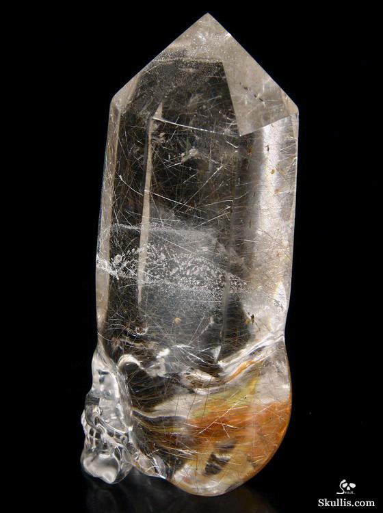 Gemstone 4.1" Rutilated Quartz Rock Crystal Carved Crystal Skull, Wand/Point Gemstone 4.1" Rutilated Quartz Rock Crystal Carved Crystal Skull, Wand/Point