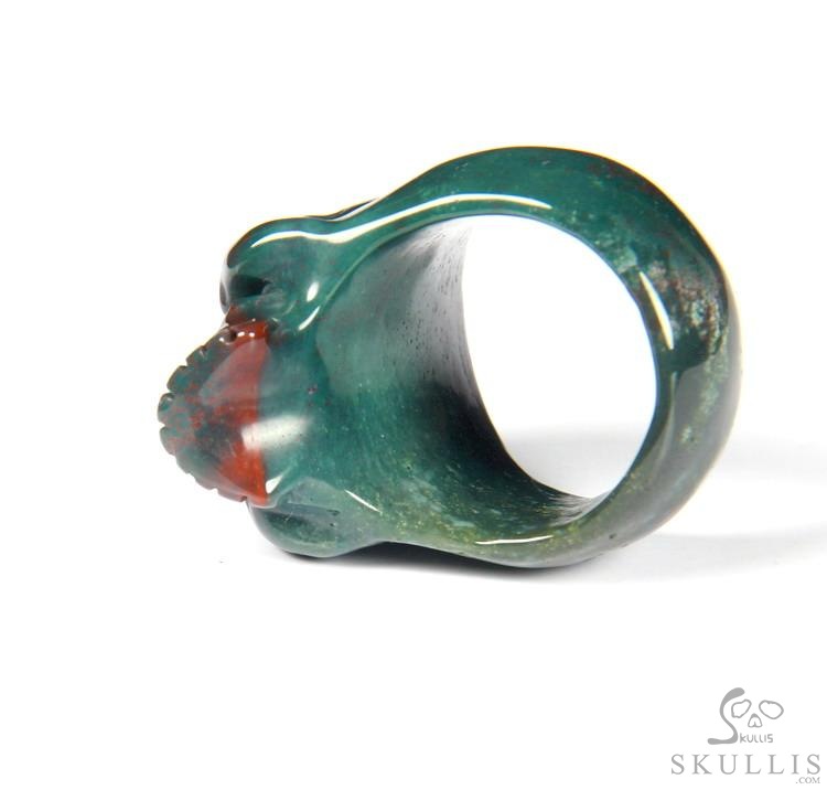 Jawless Skull Ring - US size 8 Bloodstone Hand Carved Crystal Skull Ring, Crytstal Healing Skull Jewelry, for Women & Men Jawless Skull Ring - US size 8 Bloodstone Hand Carved Crystal Skull Ring, Crytstal Healing Skull Jewelry, for Women & Men