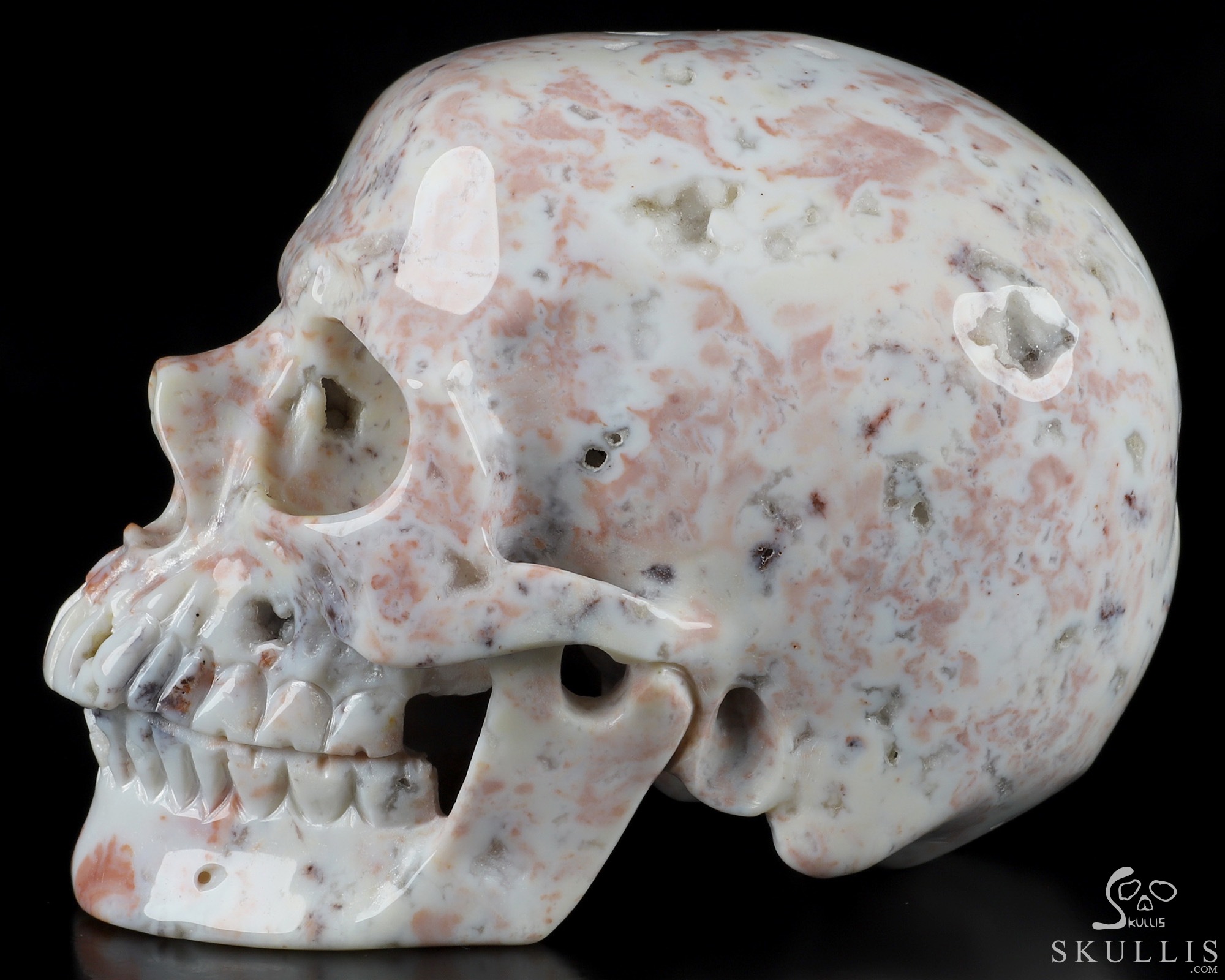 Huge 5.1" Pink Ocean Agate Carved Crystal Skull Huge 5.1" Pink Ocean Agate Carved Crystal Skull