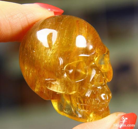 Gemstone 1.5" Orange Fluorite Carved Crystal Skull, Realistic Gemstone 1.5" Orange Fluorite Carved Crystal Skull, Realistic