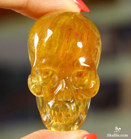 Gemstone 1.5" Orange Fluorite Carved Crystal Skull, Realistic Gemstone 1.5" Orange Fluorite Carved Crystal Skull, Realistic