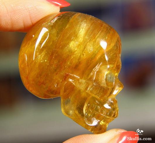 Gemstone 1.5" Orange Fluorite Carved Crystal Skull, Realistic Gemstone 1.5" Orange Fluorite Carved Crystal Skull, Realistic
