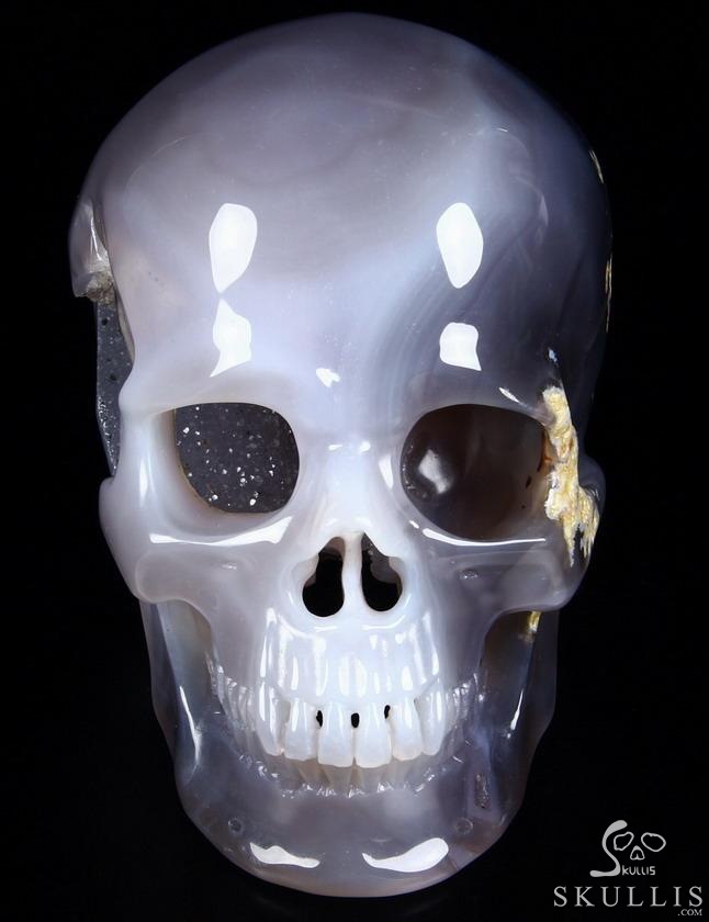 Huge 6.0" Grey & White Agate Carved Crystal Skull,Super Realistic Huge 6.0" Grey & White Agate Carved Crystal Skull,Super Realistic
